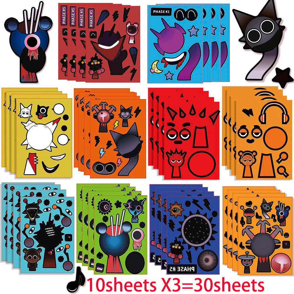 10/22/32PCS Sprunki Stickers Make-a-face Stickers Make Your Own Sprunki Sticker for Class Reward, Book Decoration Kid Gift