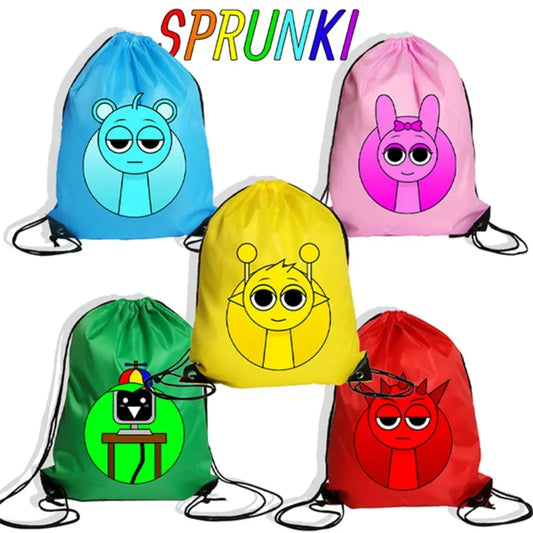 Sprunki Drawstring Backpacks for Men Women Cartoon Anime Fashion Sports Fitness Yoga Portable Pouch Students Draw String Bags