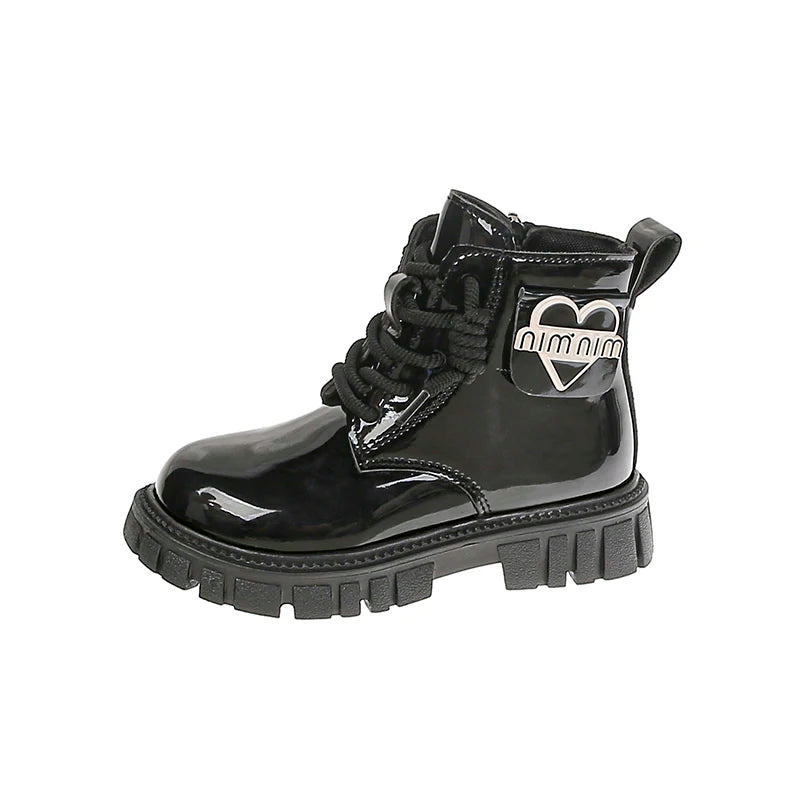 Kids Shoes Boots For Girl New School Thick Bottom Ankle Leather Boots Fashion Round-toe Children Black Short Boots Side Zipper