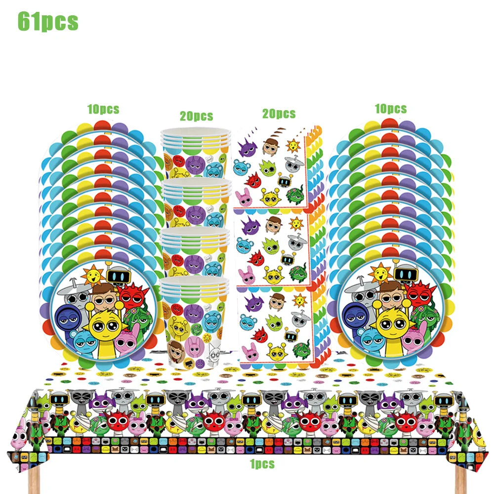 Sprunki Birthday Party Decorations Incredibox Set Game Tableware Tablecloth Plate Cup Balloon Cake Topper for Boys Girl Supplies