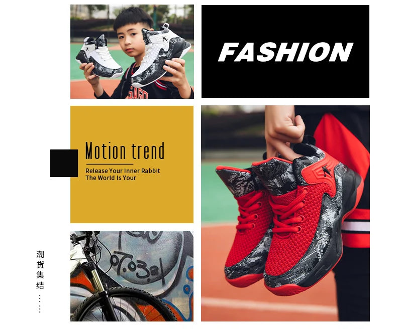 HKDQ High Top Basketball Shoes For Boys Size 31-40 Children's Sneakers Breathable Non Slip Thick Sole Classic Sports Shoes Kids