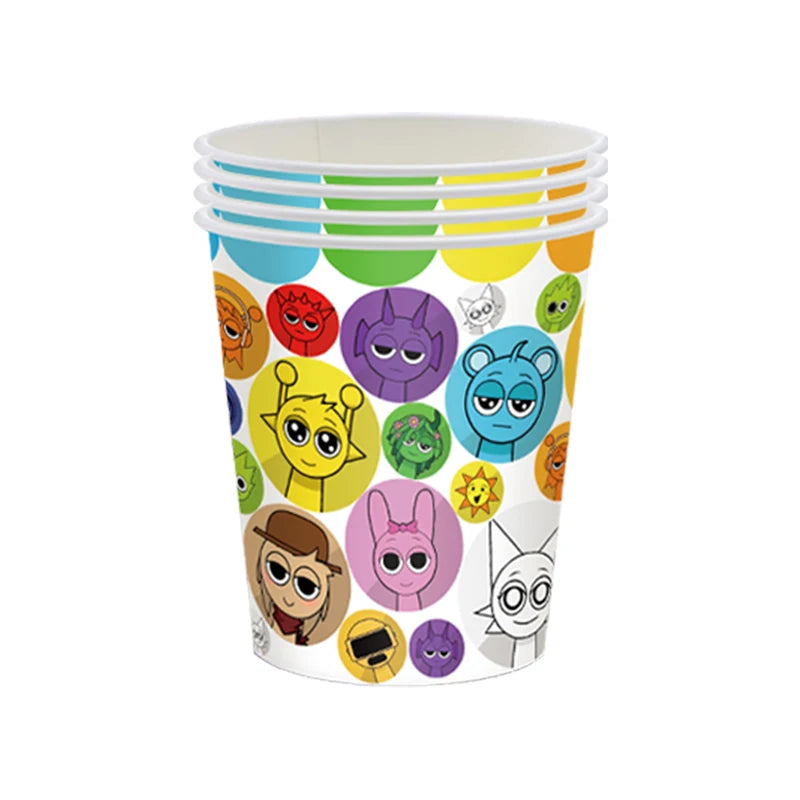 Sprunki Birthday Party Decorations Incredibox Set Game Tableware Tablecloth Plate Cup Balloon Cake Topper for Boys Girl Supplies