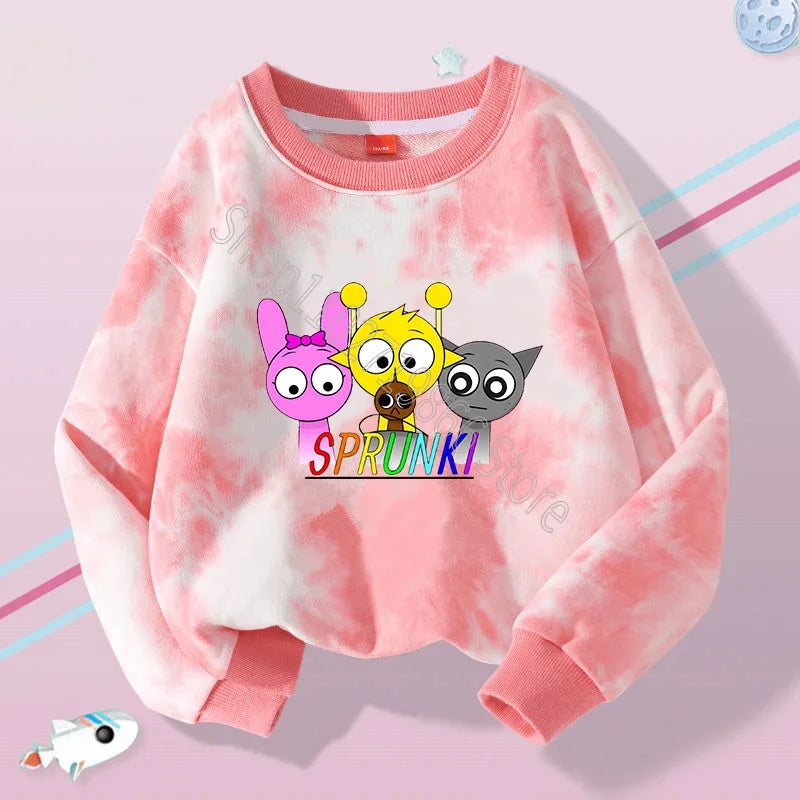 Sprunki Boys Girls Sweatshirts Incredibox Kids Spring Thin Clothes Fashion Cute Streetwear Cartoon Game Print Tops Birthday Gift