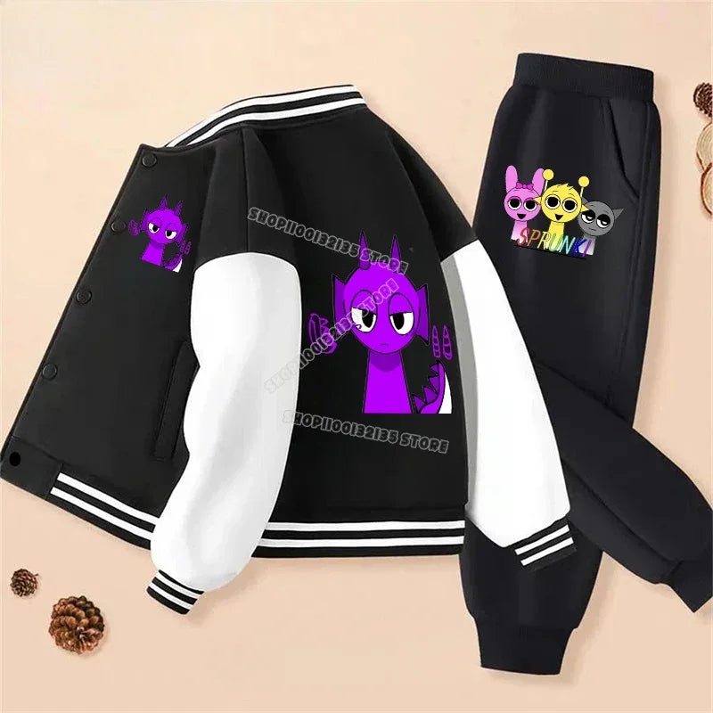 Game Sprunki Children's Clothing Hoodie COAT Set Boys Girls Casual Long-sleeved Zippers Sweatshirts Tops Kids Casual Trucksuit