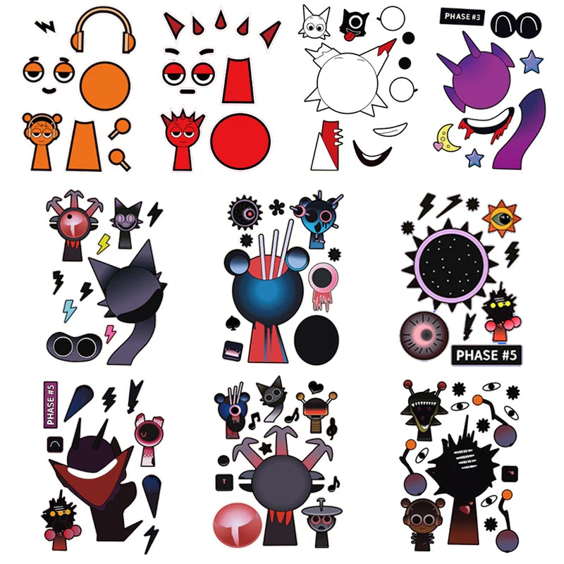 10/22/32PCS Sprunki Stickers Make-a-face Stickers Make Your Own Sprunki Sticker for Class Reward, Book Decoration Kid Gift