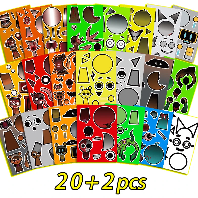 10/22/32PCS Sprunki Stickers Make-a-face Stickers Make Your Own Sprunki Sticker for Class Reward, Book Decoration Kid Gift