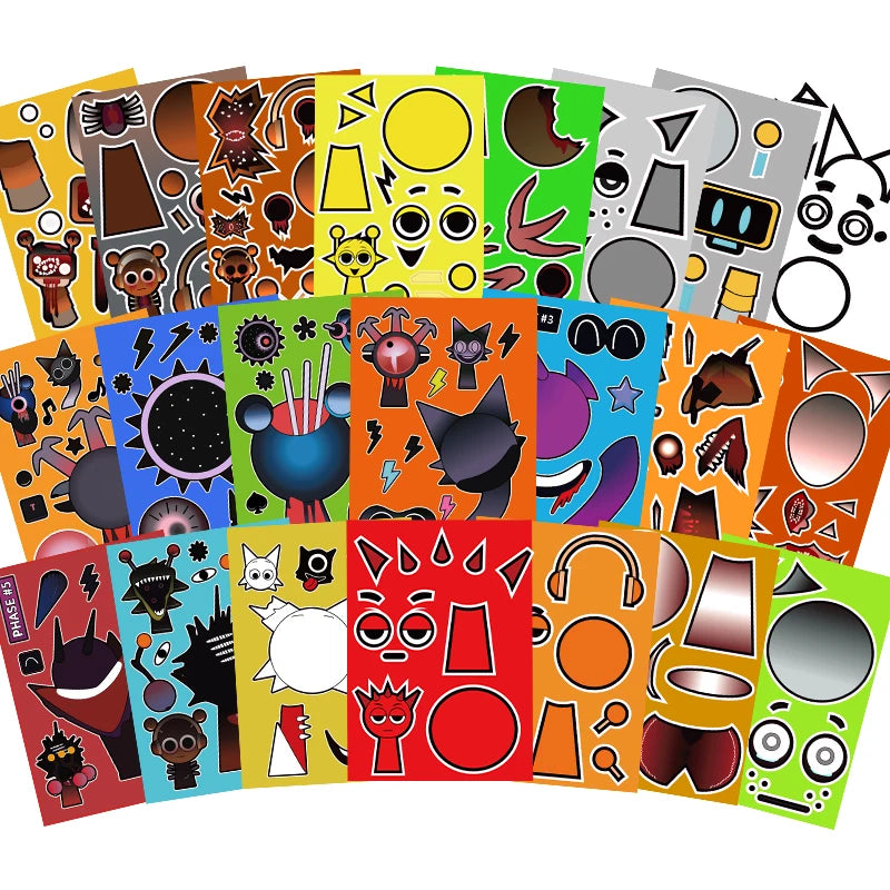 10/22/32PCS Sprunki Stickers Make-a-face Stickers Make Your Own Sprunki Sticker for Class Reward, Book Decoration Kid Gift