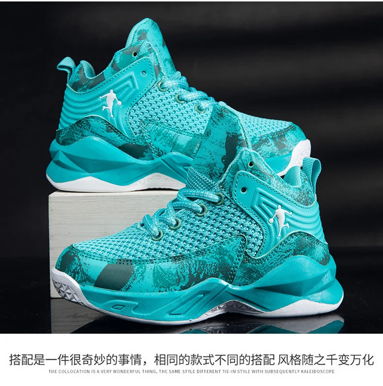 HKDQ High Top Basketball Shoes For Boys Size 31-40 Children's Sneakers Breathable Non Slip Thick Sole Classic Sports Shoes Kids