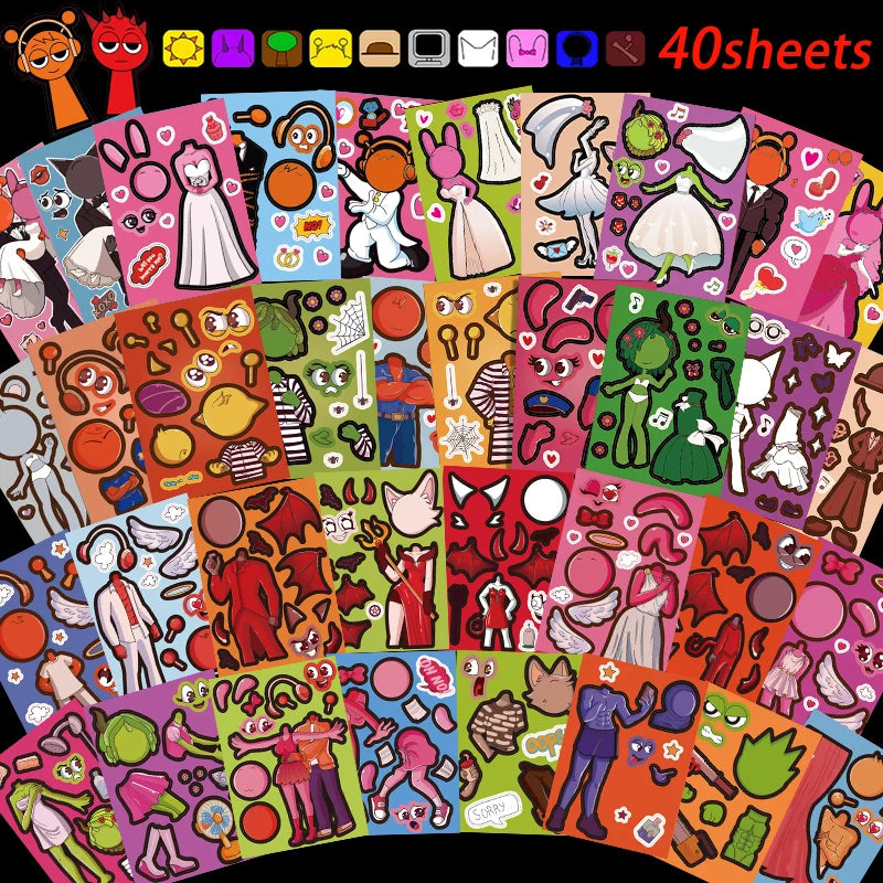 10/22/32PCS Sprunki Stickers Make-a-face Stickers Make Your Own Sprunki Sticker for Class Reward, Book Decoration Kid Gift