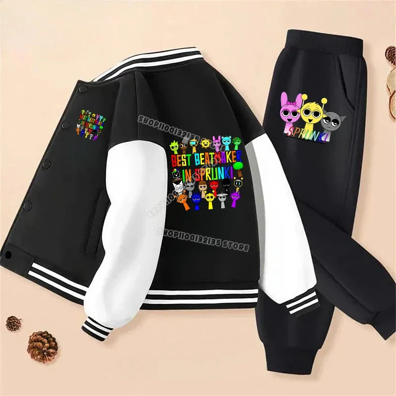 Game Sprunki Children's Clothing Hoodie COAT Set Boys Girls Casual Long-sleeved Zippers Sweatshirts Tops Kids Casual Trucksuit