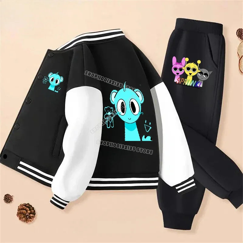 Game Sprunki Children's Clothing Hoodie COAT Set Boys Girls Casual Long-sleeved Zippers Sweatshirts Tops Kids Casual Trucksuit