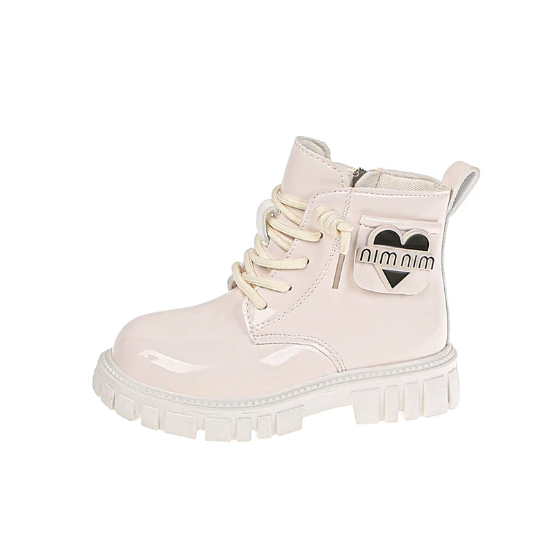 Kids Shoes Boots For Girl New School Thick Bottom Ankle Leather Boots Fashion Round-toe Children Black Short Boots Side Zipper