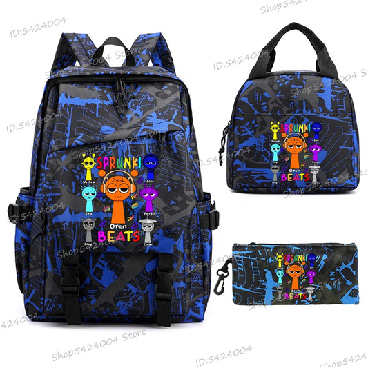 3pcs Sprunki Backpack, Pencil Case, Shoulder Bag, Sprunki School Bag, Fashion Casual Outdoor Daypack, Sprunki kawaii backpack