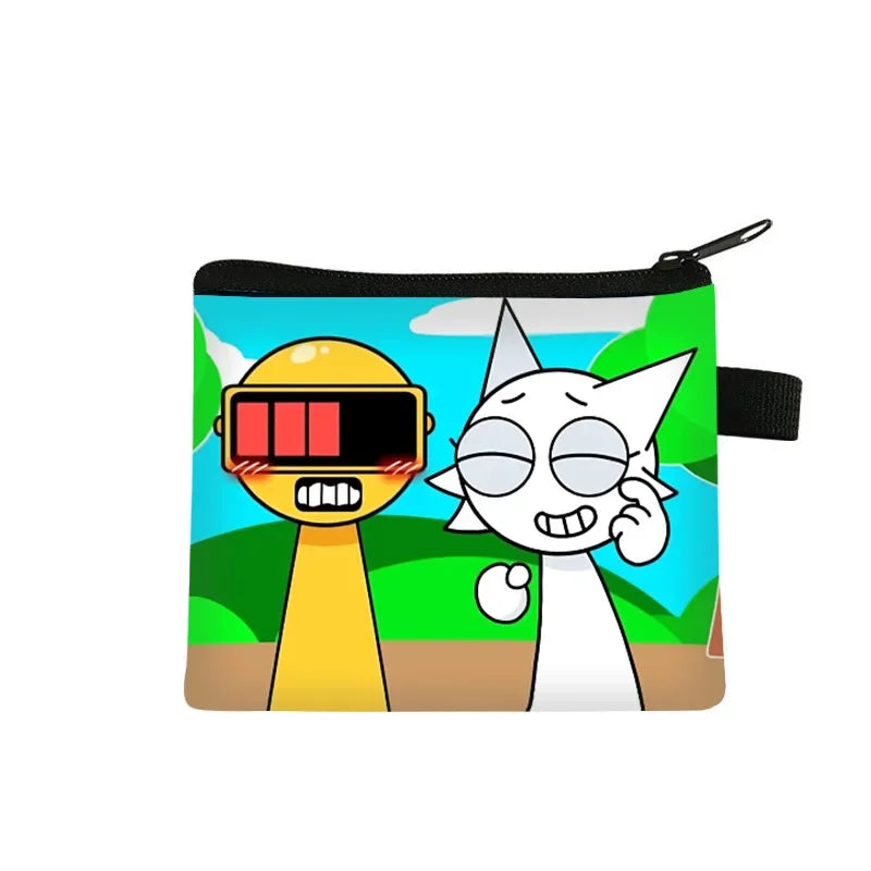 Sprunki Kawaii Coin Purse Children Anime Cartoon Printing Cute Wallet Boys Girls Key Card Storage Mini Pouch Portable Clutch Bag