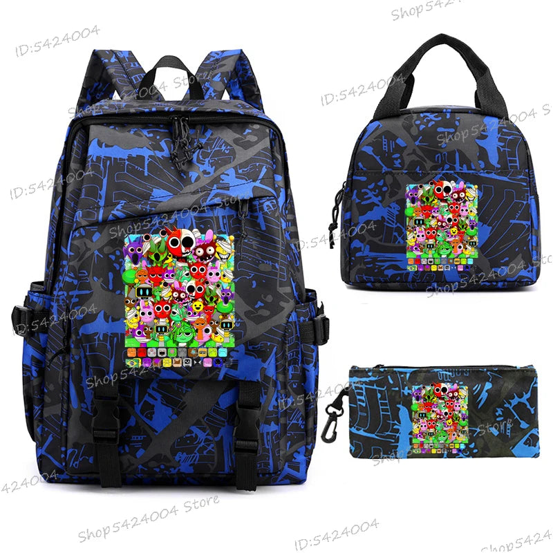3pcs Sprunki Backpack, Pencil Case, Shoulder Bag, Sprunki School Bag, Fashion Casual Outdoor Daypack, Sprunki kawaii backpack