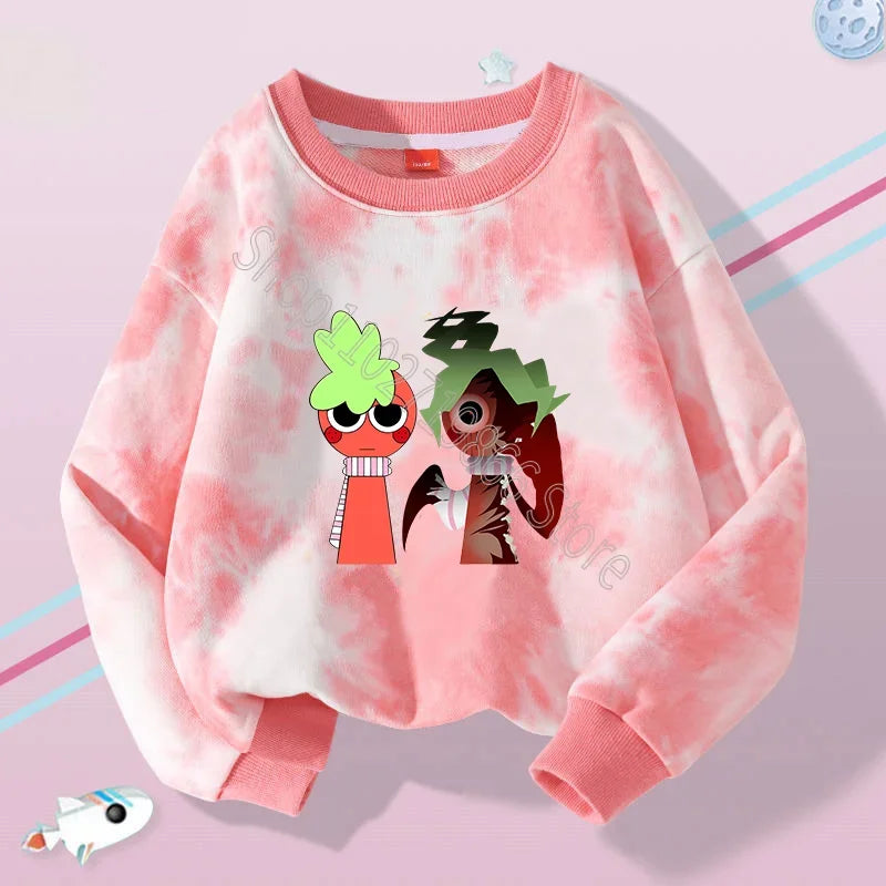 Sprunki Boys Girls Sweatshirts Incredibox Kids Spring Thin Clothes Fashion Cute Streetwear Cartoon Game Print Tops Birthday Gift