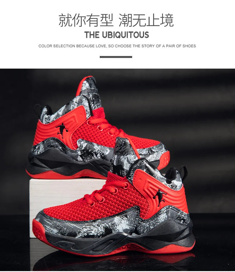 HKDQ High Top Basketball Shoes For Boys Size 31-40 Children's Sneakers Breathable Non Slip Thick Sole Classic Sports Shoes Kids