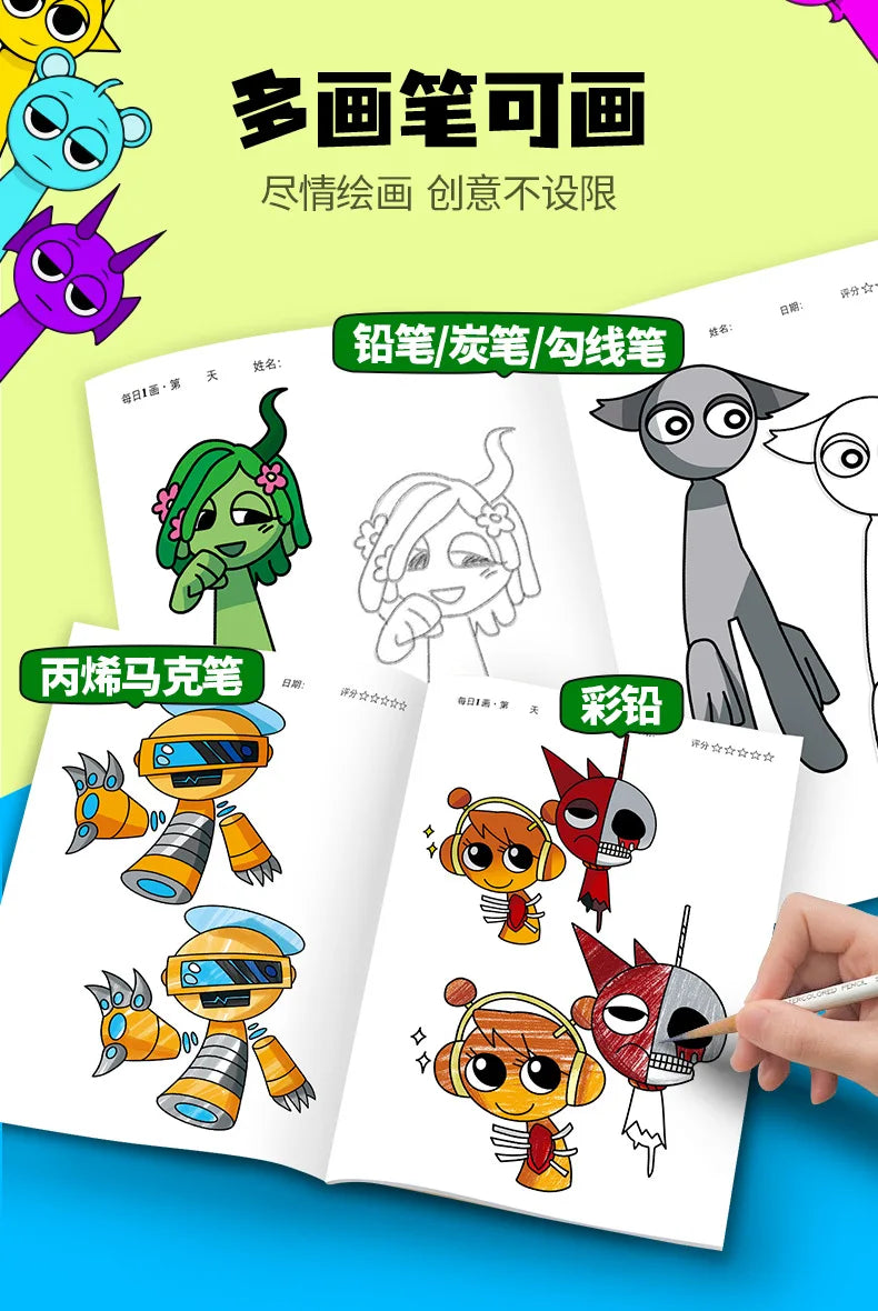 Sprunki Cartoon Coloring Books New Drawing Sketching Notesbook Beginner's Guide To Mastery Practice of Colouring Tracing Book