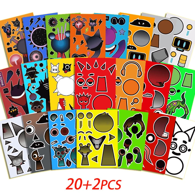 10/22/32PCS Sprunki Stickers Make-a-face Stickers Make Your Own Sprunki Sticker for Class Reward, Book Decoration Kid Gift