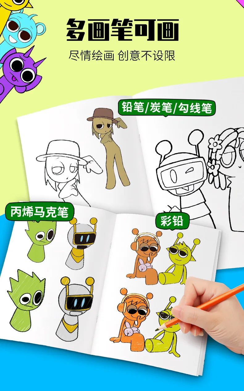 Sprunki Cartoon Sketch Copy Drawing Beginner Study Zero Foundation Sketching Album Kids Pen Control Training Book Boys Girl Gift