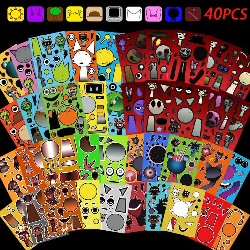 10/22/32PCS Sprunki Stickers Make-a-face Stickers Make Your Own Sprunki Sticker for Class Reward, Book Decoration Kid Gift